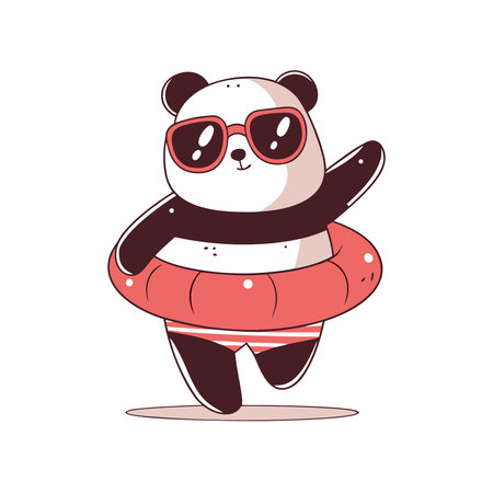 Cute panda in swimsuit and sunglasses. Vector illustration.のイラスト素材