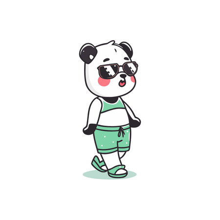 Cute panda with sunglasses, vector illustration in cartoon style.のイラスト素材