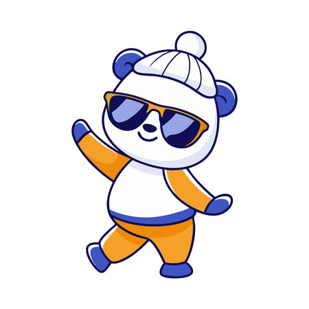 Cute cartoon panda in sunglasses and hat. Vector illustration.のイラスト素材