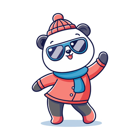 Cute cartoon panda wearing winter clothes and hat. Vector illustration.のイラスト素材