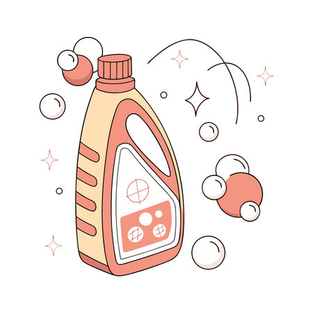 Bottle of detergent and bubbles. Hand drawn vector illustration.のイラスト素材
