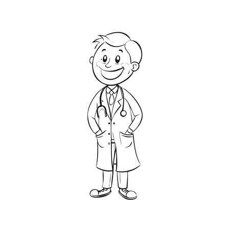 Cartoon doctor with stethoscope. Vector illustration isolated on white background.のイラスト素材