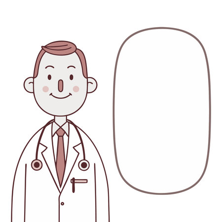 Illustration of a male doctor with a speech bubble on a white backgroundのイラスト素材