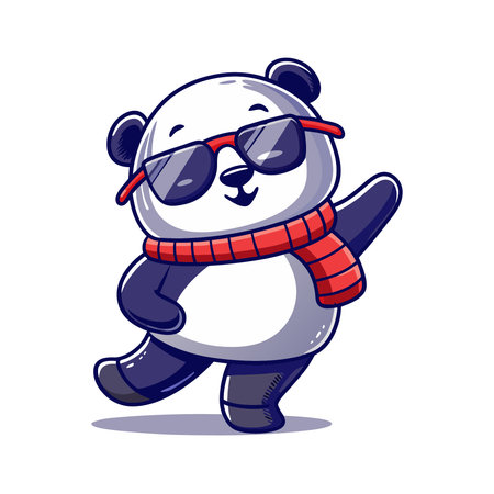 Cute cartoon panda wearing sunglasses and scarf. Vector illustration.のイラスト素材