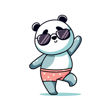 Cute cartoon panda in swimsuit and sunglasses. Vector illustration.のイラスト素材