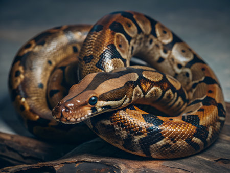 Boa constrictor on wooden background. Python reticulatus