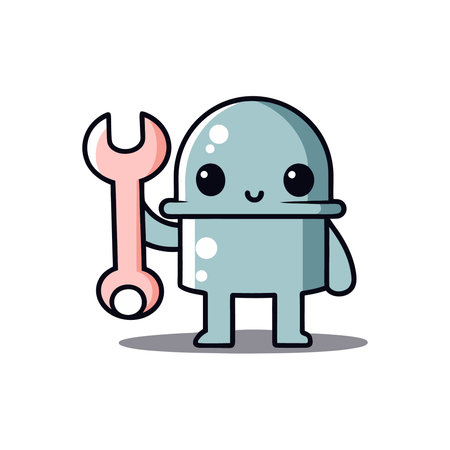 Cute robot character with spanner and wrench. Vector illustration.のイラスト素材