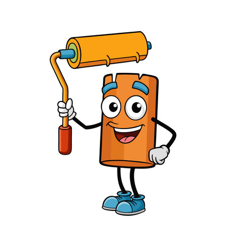 Roller paint character cartoon on a white background. Vector illustration.のイラスト素材