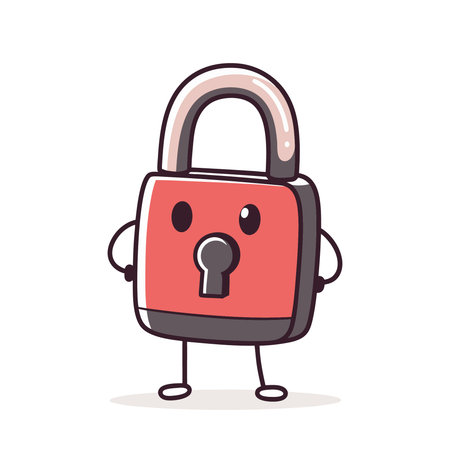 Padlock cute cartoon character. Vector illustration in a flat style.のイラスト素材