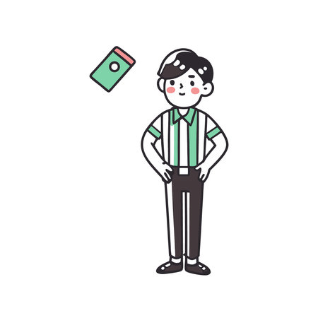 Man with mobile phone in hand. Vector illustration in cartoon style.のイラスト素材