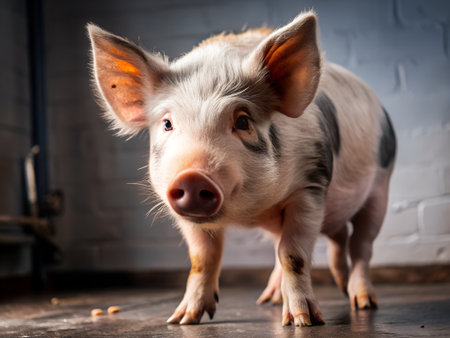 Cute little pig on the farm. Portrait of a domestic pig.