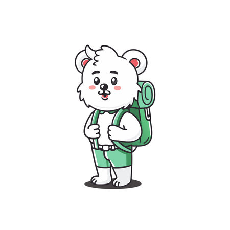Cute cartoon bear with backpack on a white background. Vector illustrationのイラスト素材