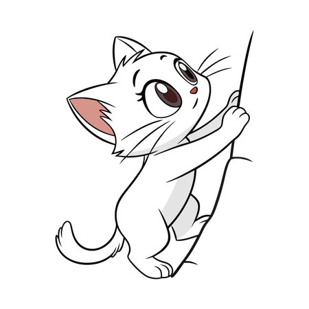 Cute cartoon cat with a stick on a white background. Vector illustration.のイラスト素材