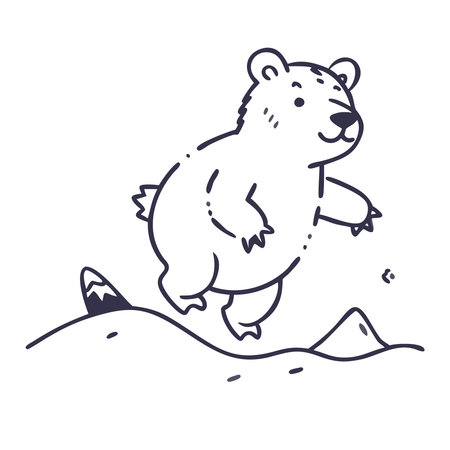 Polar bear running on the hill. Vector illustration in linear style.のイラスト素材