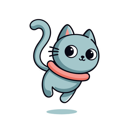 Cute cartoon cat jumping. Vector illustration isolated on white background.のイラスト素材