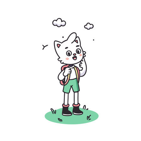 Cute cat with backpack. Vector illustration in doodle style.のイラスト素材