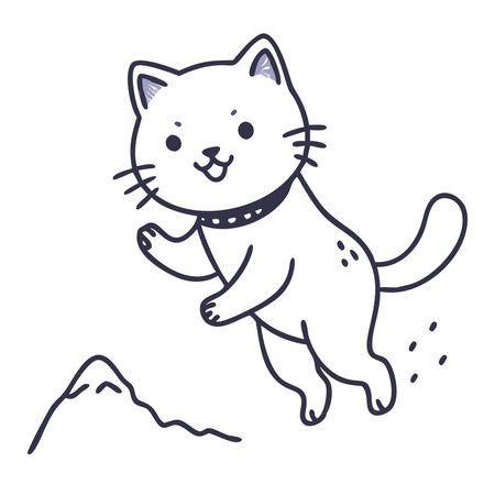 Cute cat jumping on the mountain. Vector illustration in doodle style.のイラスト素材