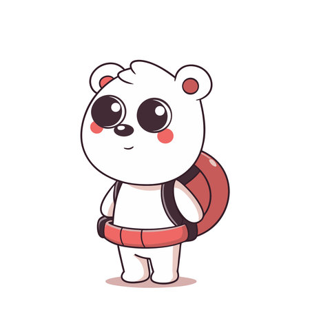 Polar bear with backpack. Cute cartoon character. Vector illustration.のイラスト素材