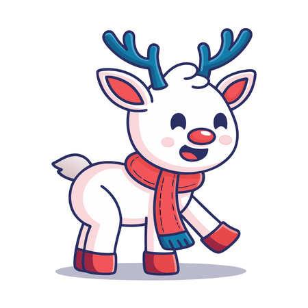 Cute cartoon reindeer wearing scarf and mittens. Vector illustration.のイラスト素材
