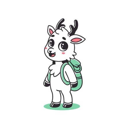 Cute cartoon deer with backpack. Vector illustration on white background.のイラスト素材