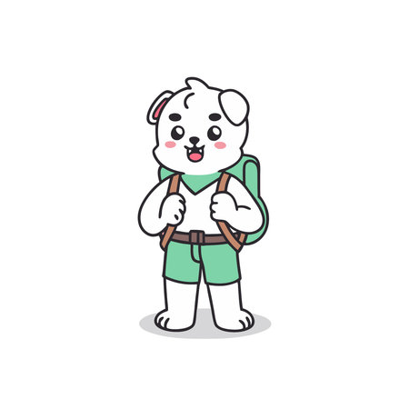 Cute dog wearing suspenders and backpack cartoon character vector illustration.のイラスト素材