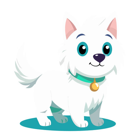 Cute white dog with blue eyes. Vector illustration isolated on white background.のイラスト素材