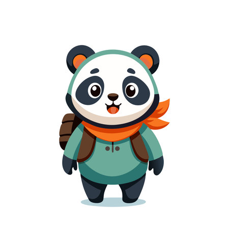 Cute panda with backpack. Vector illustration in cartoon style.のイラスト素材