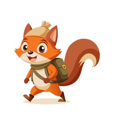 Cute cartoon squirrel with a backpack. Vector illustration isolated on white background.のイラスト素材