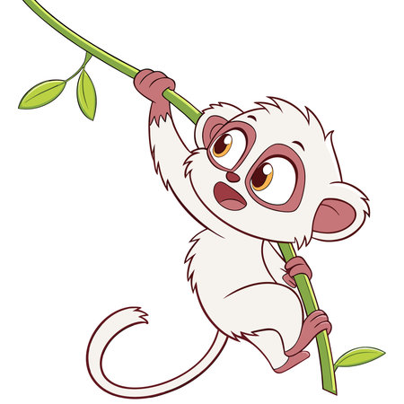Illustration of a Cute Little Monkey Climbing a Tree Branchのイラスト素材