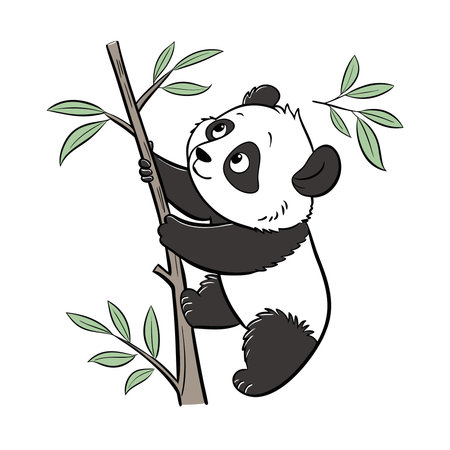 Cute cartoon panda on a tree branch. Vector illustration.のイラスト素材