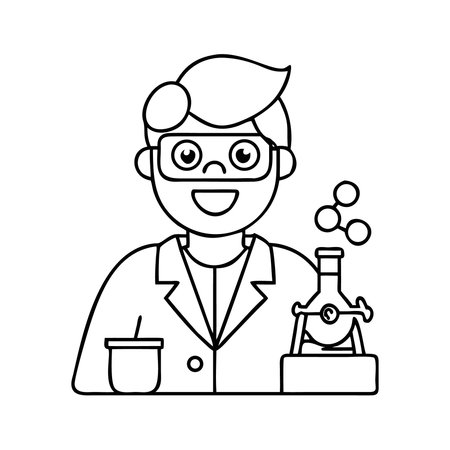 scientist man with microscope and test tube vector illustration line style iconのイラスト素材