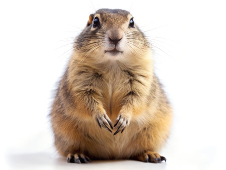 Portrait of a cute ground squirrel isolated on a white background.