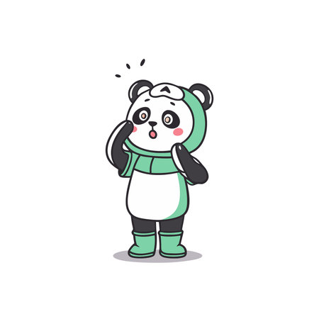 Panda bear character cartoon vector illustration. Cute panda bear mascot.のイラスト素材