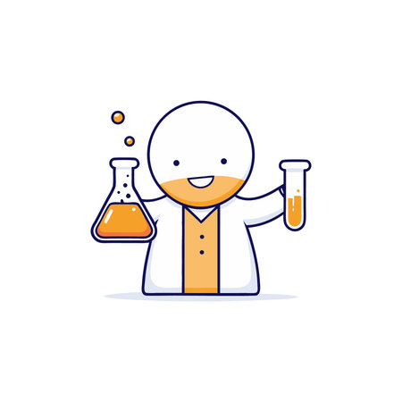 Scientist with test tube and flask. Vector illustration in flat styleのイラスト素材