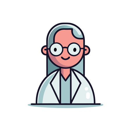 Cute cartoon doctor with glasses. Vector illustration. Flat design.のイラスト素材