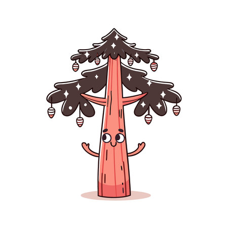 Cute cartoon tree character. Vector illustration. Isolated on white background.のイラスト素材