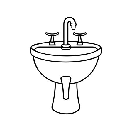 ceramic washbasin icon over white background, line style, vector illustrationのイラスト素材