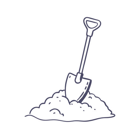 Shovel in the ground. Outline icon. Vector illustrationのイラスト素材