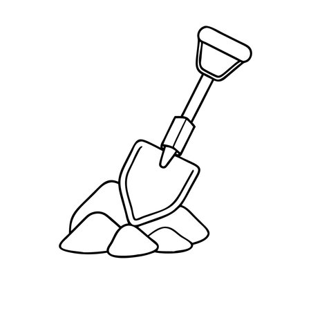 shovel and sand pile icon over white background, line style, vector illustrationのイラスト素材