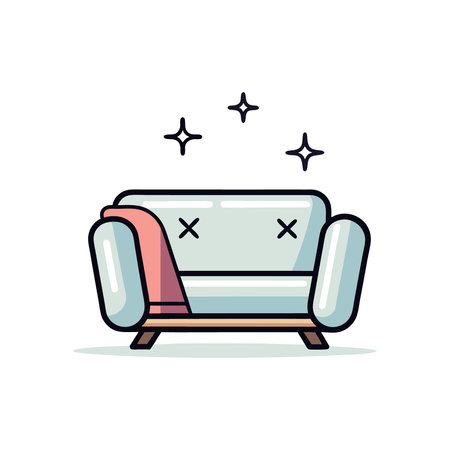Comfortable sofa with pillows. Vector illustration in flat style.のイラスト素材