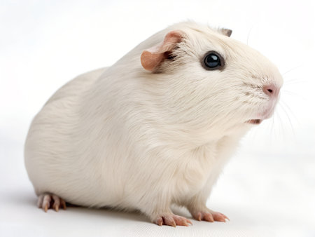 White Guinea pig isolated on white background. Close-up portrait.の写真素材