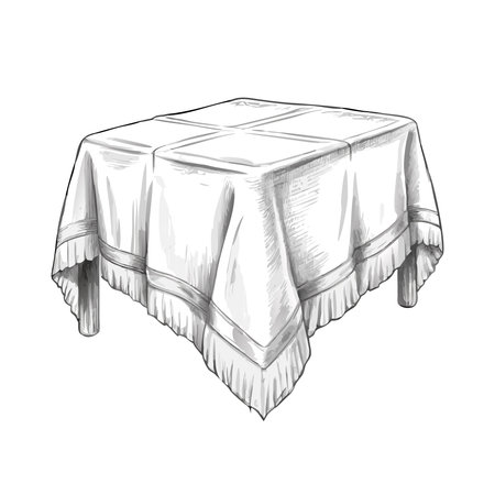 Table with a tablecloth on a white background. Vector illustration.のイラスト素材