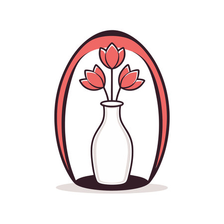 Vase with tulips. Vector illustration in a flat style.のイラスト素材
