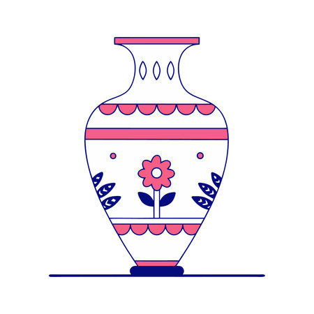 Ceramic vase with floral ornament. Vector illustration in flat styleのイラスト素材