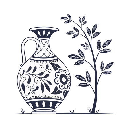 Antique vase with floral ornament. Hand drawn vector illustration.のイラスト素材