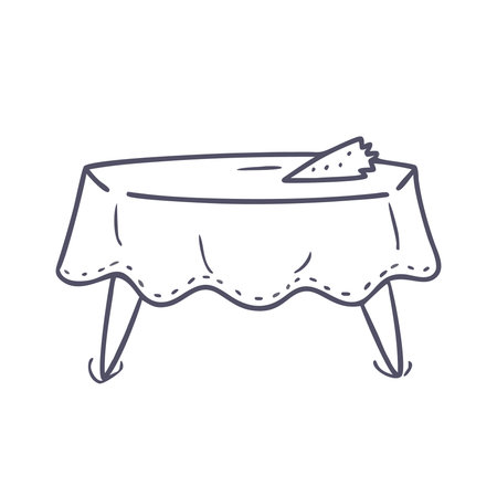 Table with a tablecloth. Vector illustration in doodle style.のイラスト素材
