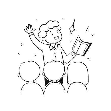 Vector illustration of a teacher giving a lesson to a group of studentsのイラスト素材