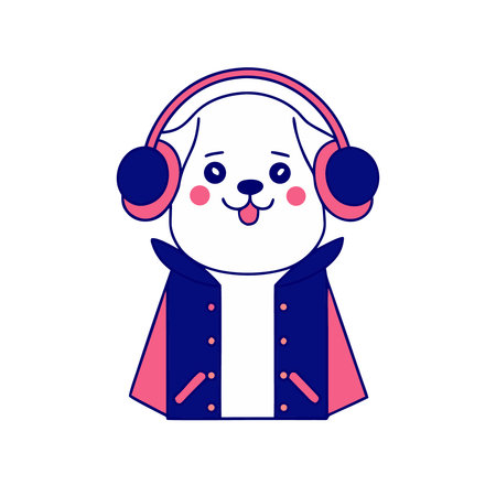 cute dog with earphones kawaii character vector illustration designのイラスト素材