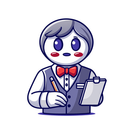 Waiter with clipboard and pen. Vector illustration on white background.のイラスト素材
