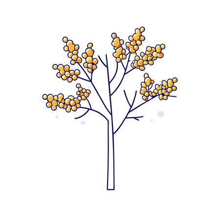 autumn tree with yellow flowers icon over white background, vector illustrationのイラスト素材